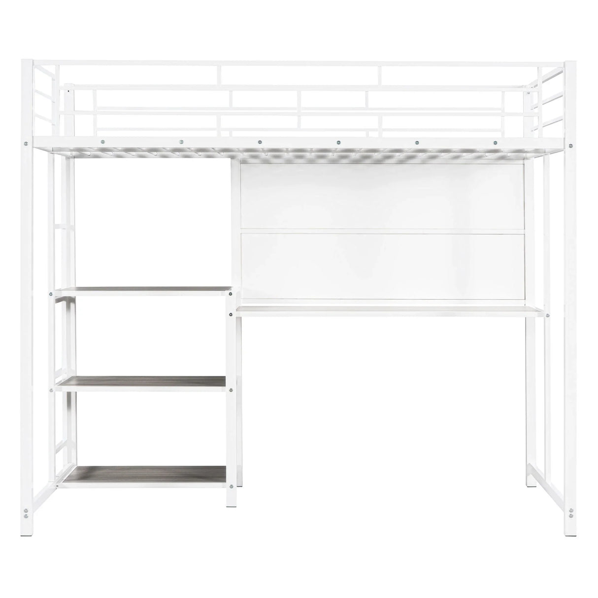 Metal Loft Bed With Desk, 3 Shelves And Ladder - Furniture Home Direct