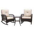 3 Pieces Conversation Set, Rocking Chair With Glass Top Side Table - Brown / Beige - Furniture Home Direct