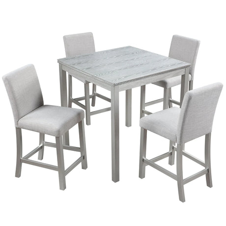 5 Piece Counter Height Table Set, Square Table And 4 Upholstered Chairs - Furniture Home Direct