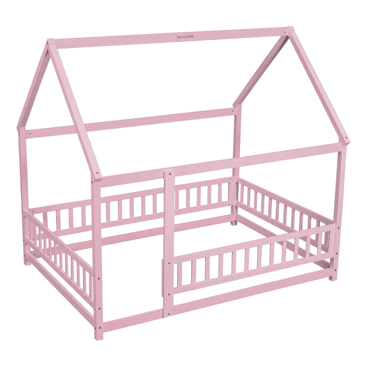 Floor Wooden Bed With House Roof Frame, Fence Guardrails - Furniture Home Direct
