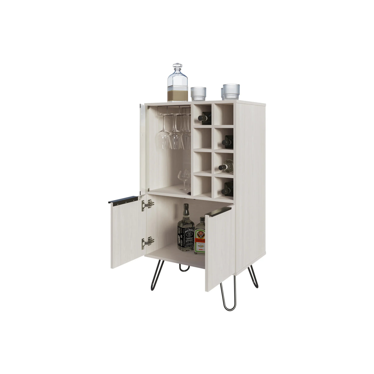 Fairfax WIne Cabinet with glass rack and storage,white - Furniture Home Direct