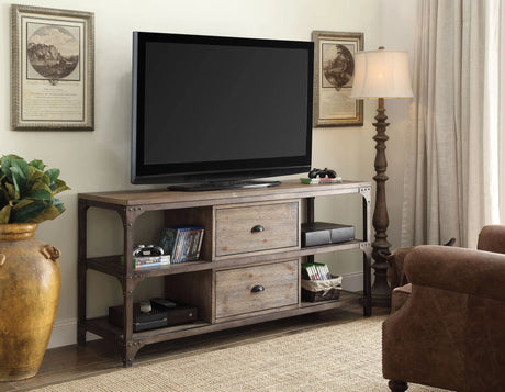 Gorden - TV Stand - Weathered Oak / Antique Silver - Furniture Home Direct
