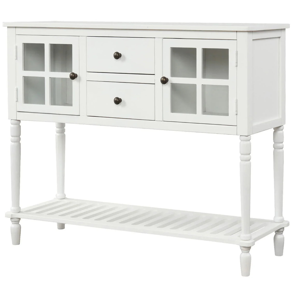 Hearth & Haven Stella Buffet Storage Cabinet With Bottom Shelf, White - Furniture Home Direct
