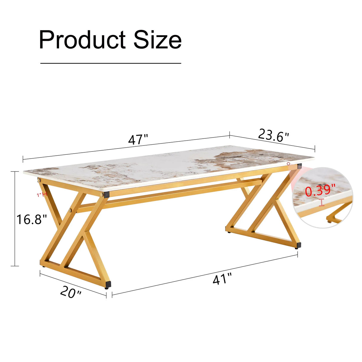 Coffee Table With A Natural And Smooth Marble Pattern On The Surface - Gold - Furniture Home Direct