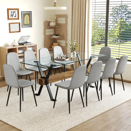 Dining Set Glass Table With 10 Chairs Finish Light Gray - Furniture Home Direct
