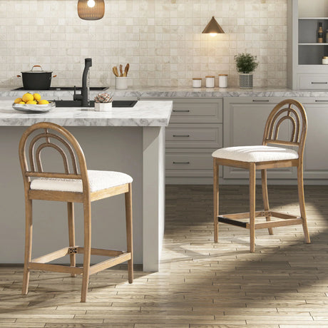Leon - Arched Back & Upholstered Counter Stool (Set of 2) - Ivory White - Furniture Home Direct