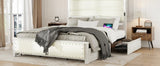 Queen Bed With Upholstered Headboard And Wood Frame Beige - Furniture Home Direct