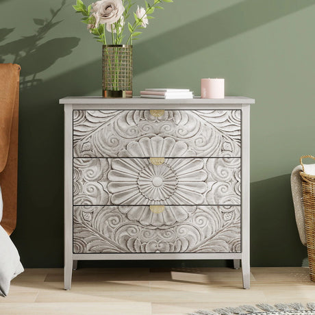 3 Drawer Cabinet, American Furniture, Suitable For Bedroom, Living Room - Light Gray - Furniture Home Direct