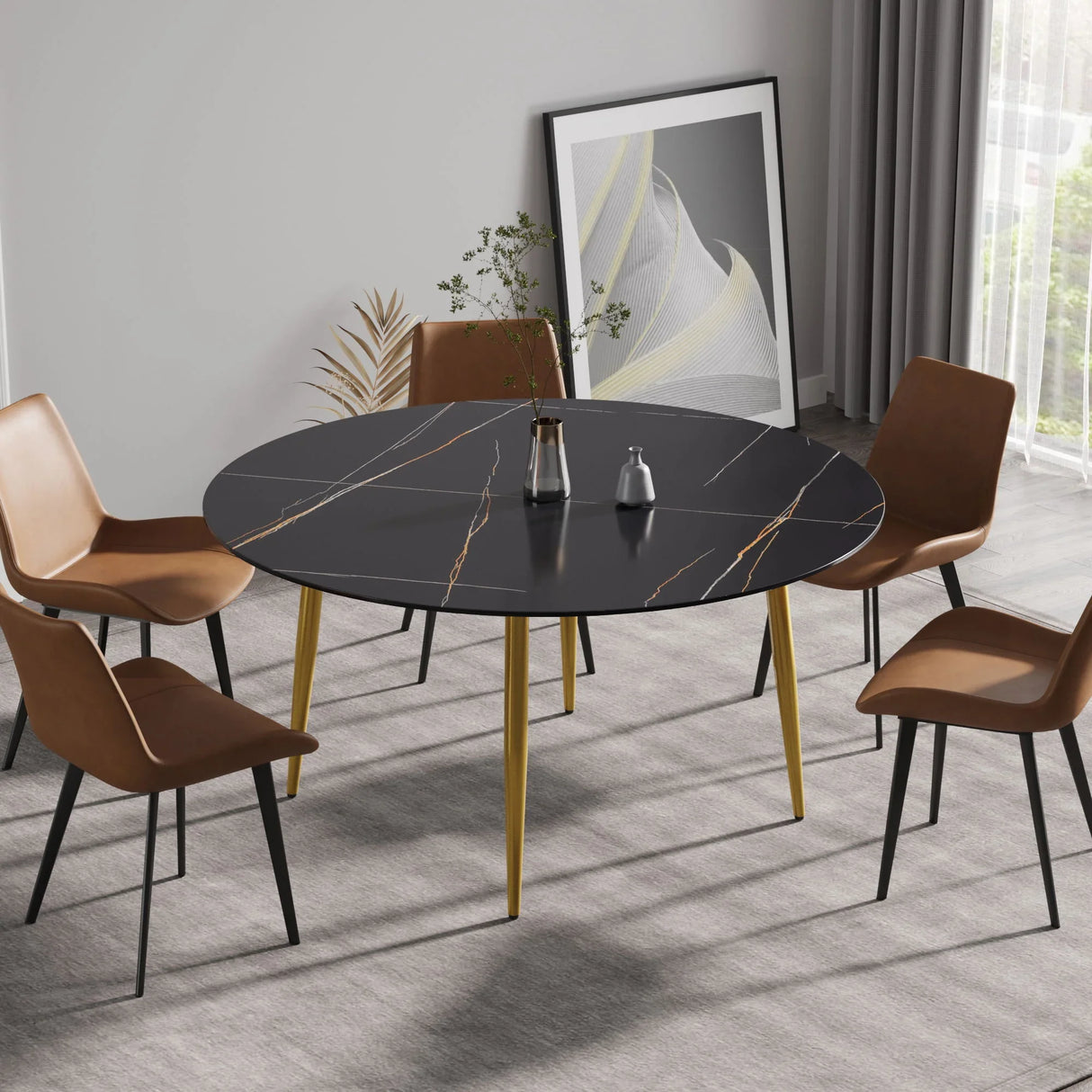 Modern Man-Made Stone Round Dining Table-Position For 6 People - Furniture Home Direct