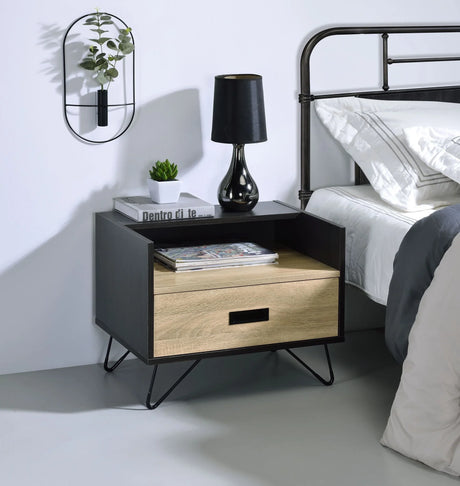 Melkree - Nightstand With Drawer - Oak / Black - Furniture Home Direct