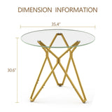 Modern Round Tempered Glass Dining Table With Sturdy Metal Legs For 1 - 4 People - Gold - Furniture Home Direct