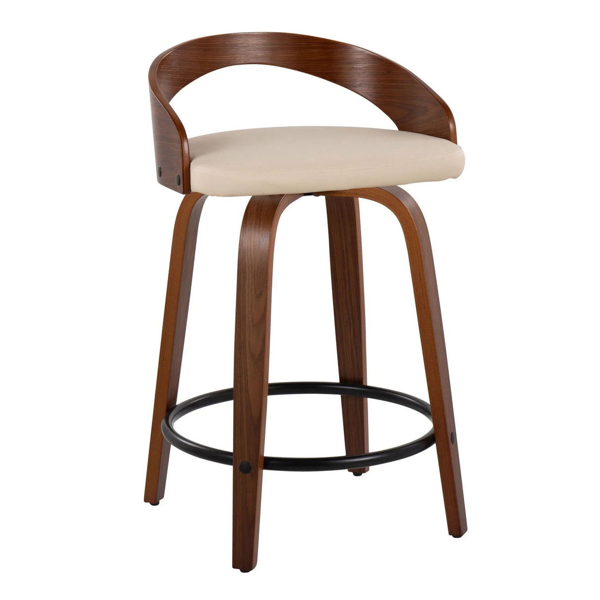 Grotto - Mid-Century Modern Fixed Height Counter Stool & Swivel With Round Footrest (Set of 2) - Furniture Home Direct