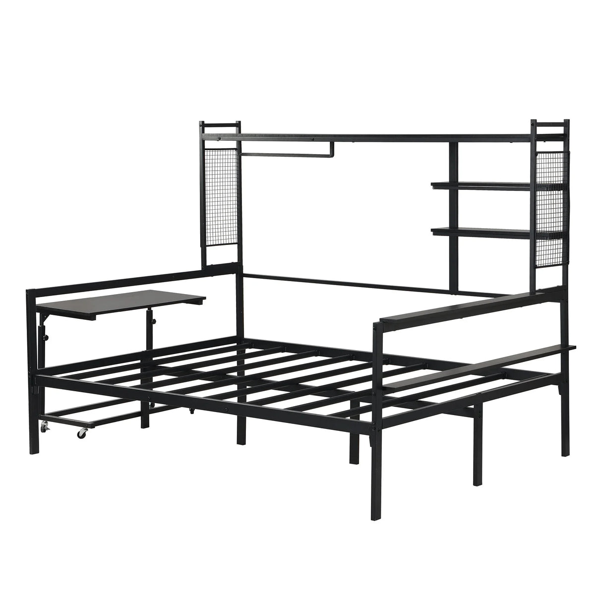 Daybed With Movable Desk, Grid, Shelves And Clothes Hanger - Furniture Home Direct