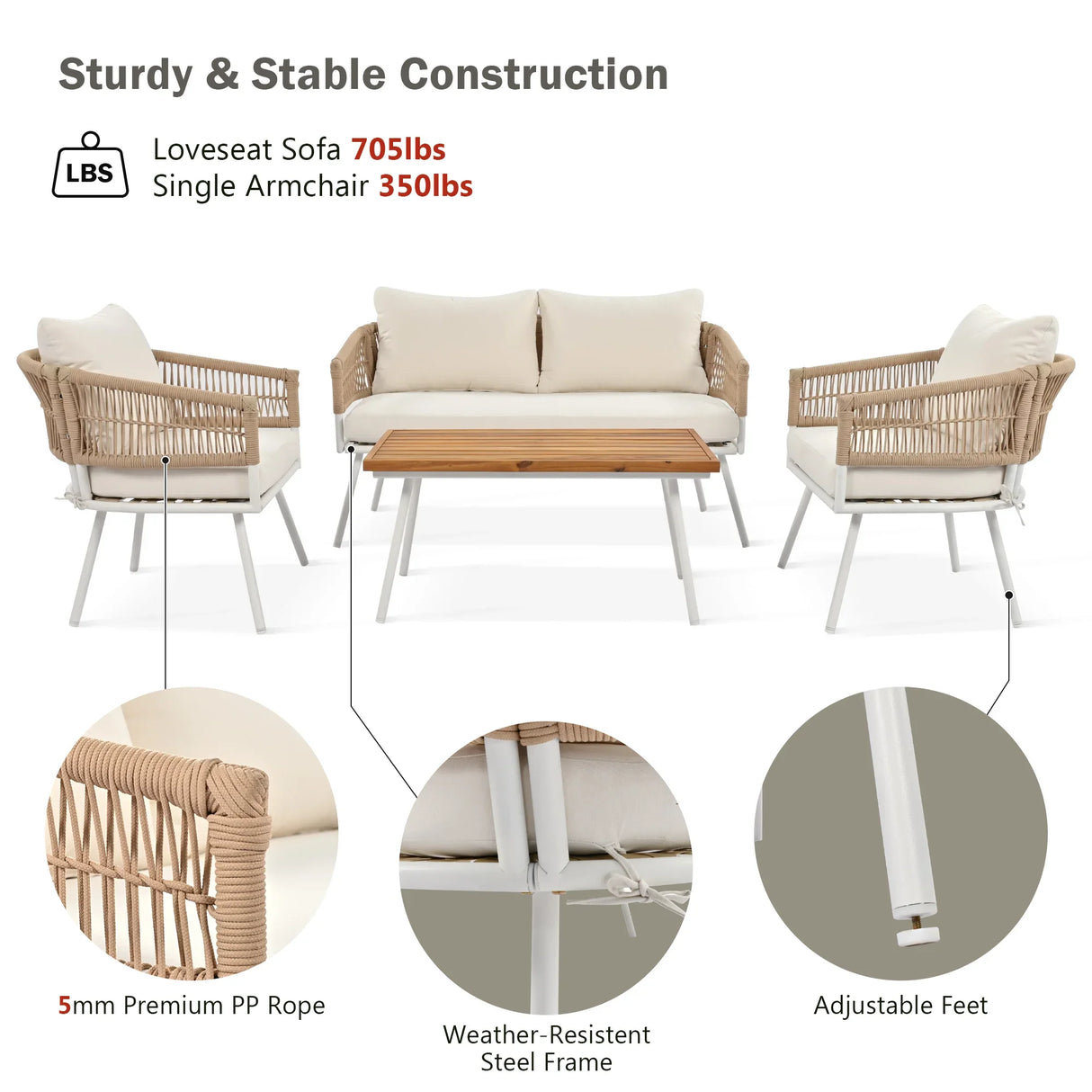 4-Piece Boho Patio Set - Beige - Furniture Home Direct