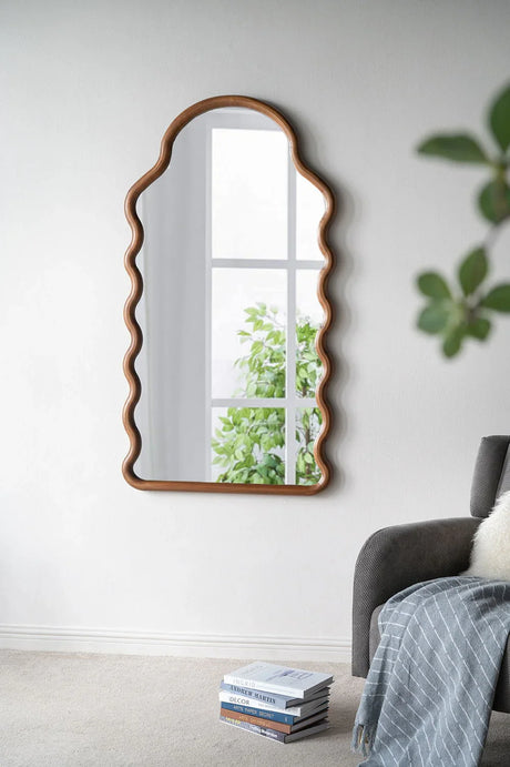Wood Mirror With Unique Frame - Brown - Furniture Home Direct