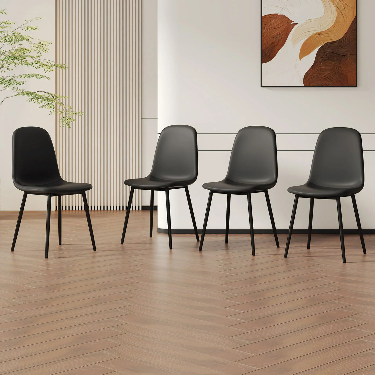 Modern Medieval Style Cushioned Side Chairs Set With Black Metal Legs For Kitchens - Furniture Home Direct
