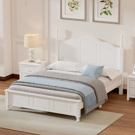 Platform Bed Full Size Wood Slat Support Headboard White - Furniture Home Direct