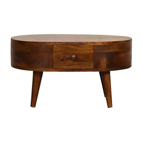 Mini Rounded Coffee Table - Chestnut - Furniture Home Direct