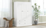 3 Shutter Door Wardrobe Armoire Closet with 2 Drawers, White - Furniture Home Direct
