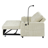 Sleeper Sofa With Adjustable Backrest, Two Cup Holders, Phone Holder, Three Charging Ports And Side Storage Pockets- Beige - Furniture Home Direct
