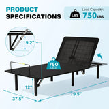 Adjustable Metal Bed Base With Head And Foot Incline, Anti Snore Feature, Wireless Control, Twin Long - Antique Black - Furniture Home Direct