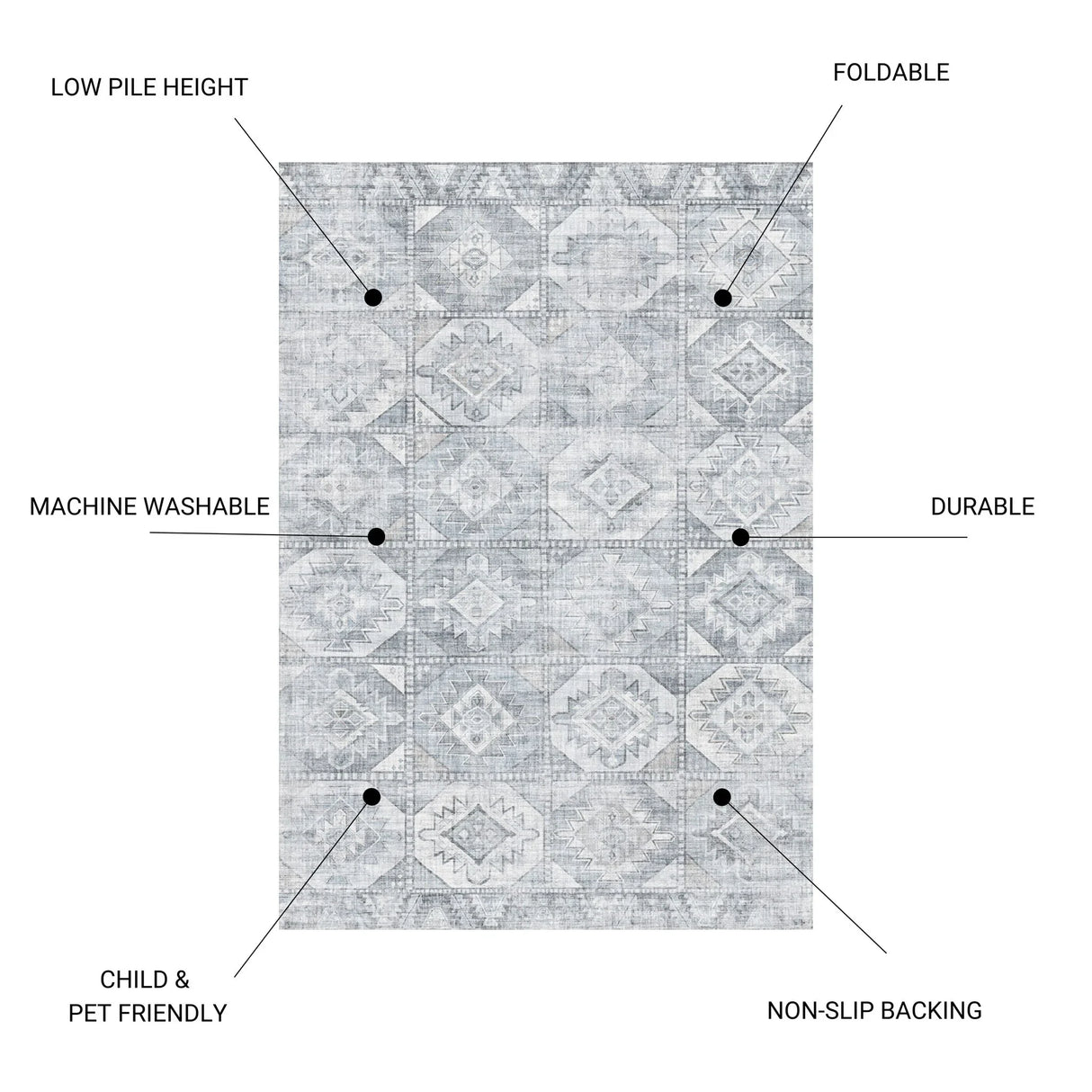 Toucan - Washable Non - Slip Area Rug - Silver - Furniture Home Direct
