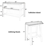 Kitchen Island Set With Stools 45 Inch Top Walnut Off White - Furniture Home Direct
