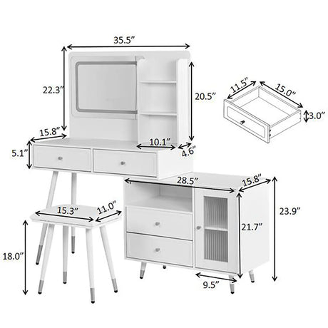 Modern Makeup Vanity Desk With Mirror And Lights Retractable Design Engineered Wood - Black - Furniture Home Direct