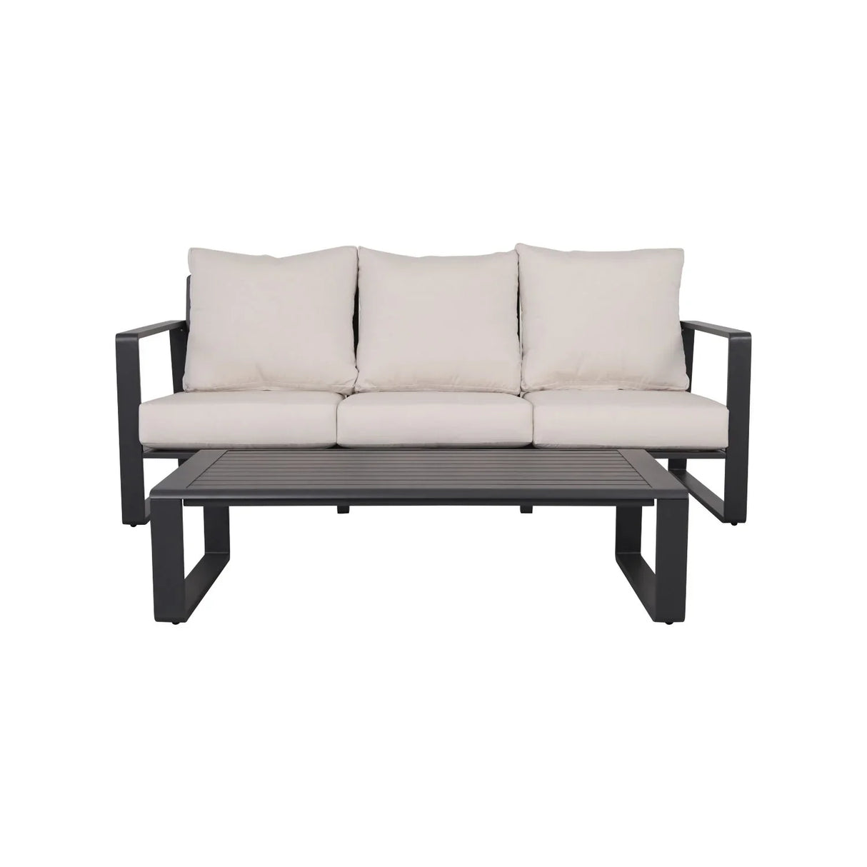 Outdoor Sofa With Rectangular Coffee Table and Cushions - Beige - Furniture Home Direct