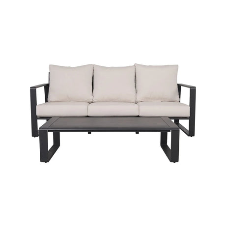 Outdoor Sofa With Rectangular Coffee Table and Cushions - Beige - Furniture Home Direct