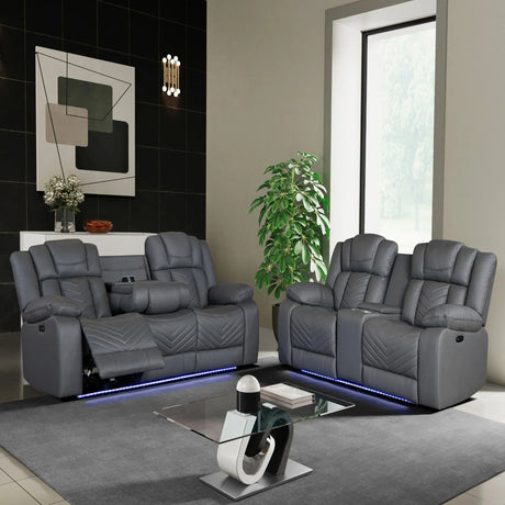Raize - 10 Power Reclining Sofa With DDT, WC And LED - Gray - Furniture Home Direct