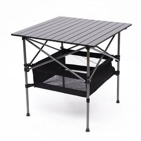 Folding Outdoor Table With Carrying Bag, Lightweight Aluminum Roll-Up Square Table For Indoor, Outdoor Camping, Picnics, Beach, Backyard, Bbq, Party, Patio - Black - Furniture Home Direct