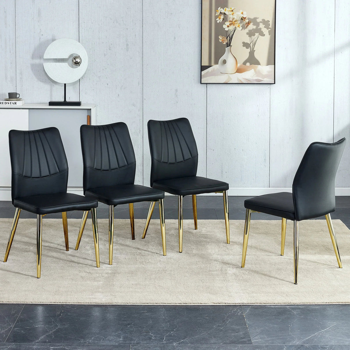 Medieval Modern Dining Chairs With Cushions And Metal Legs Material (Set of 4) - Black - Furniture Home Direct