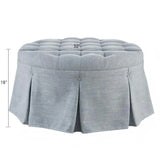 Skirted Tufted Round Ottoman With Button Top - Gray - Furniture Home Direct