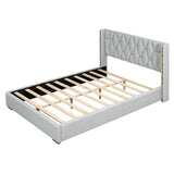 Full Size Upholstered Platform Bed Metal Strips Off White - Furniture Home Direct