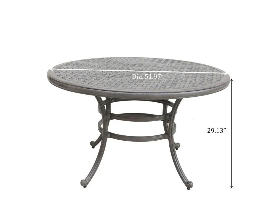 All-Weather And Durable 52" Round Cast Aluminum Round Dining Table With Umbrella Hole - Gray - Furniture Home Direct
