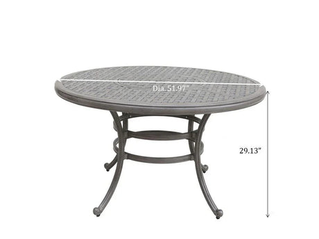 All-Weather And Durable 52" Round Cast Aluminum Round Dining Table With Umbrella Hole - Gray - Furniture Home Direct