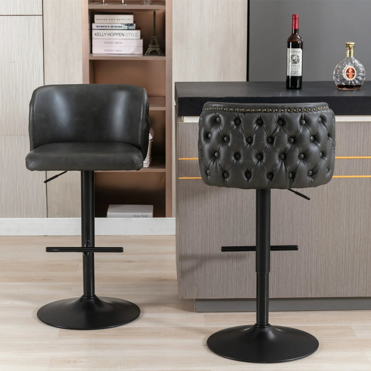 Counter Height Bar Stools Tufted Upholstered Dark Gray - Furniture Home Direct