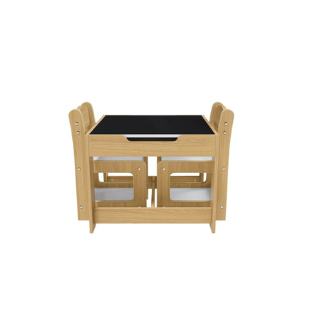 3 In 1 Kids Study Table & Chairs Set Multi Functional Activity Table With Detachable Blackboard Top - Natural Wood - Furniture Home Direct