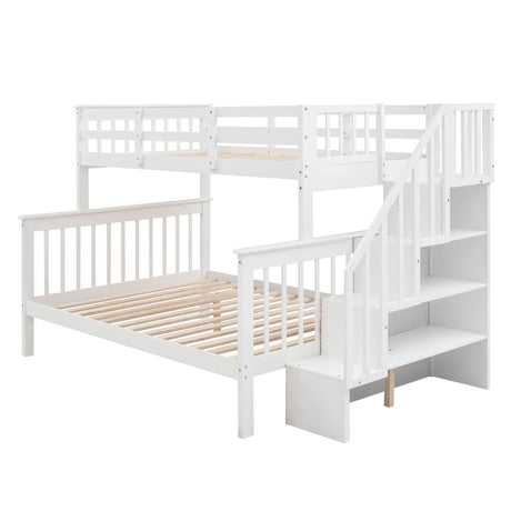 Stairway Bunk Bed With Storage And Guard Rail For Bedroom - Furniture Home Direct