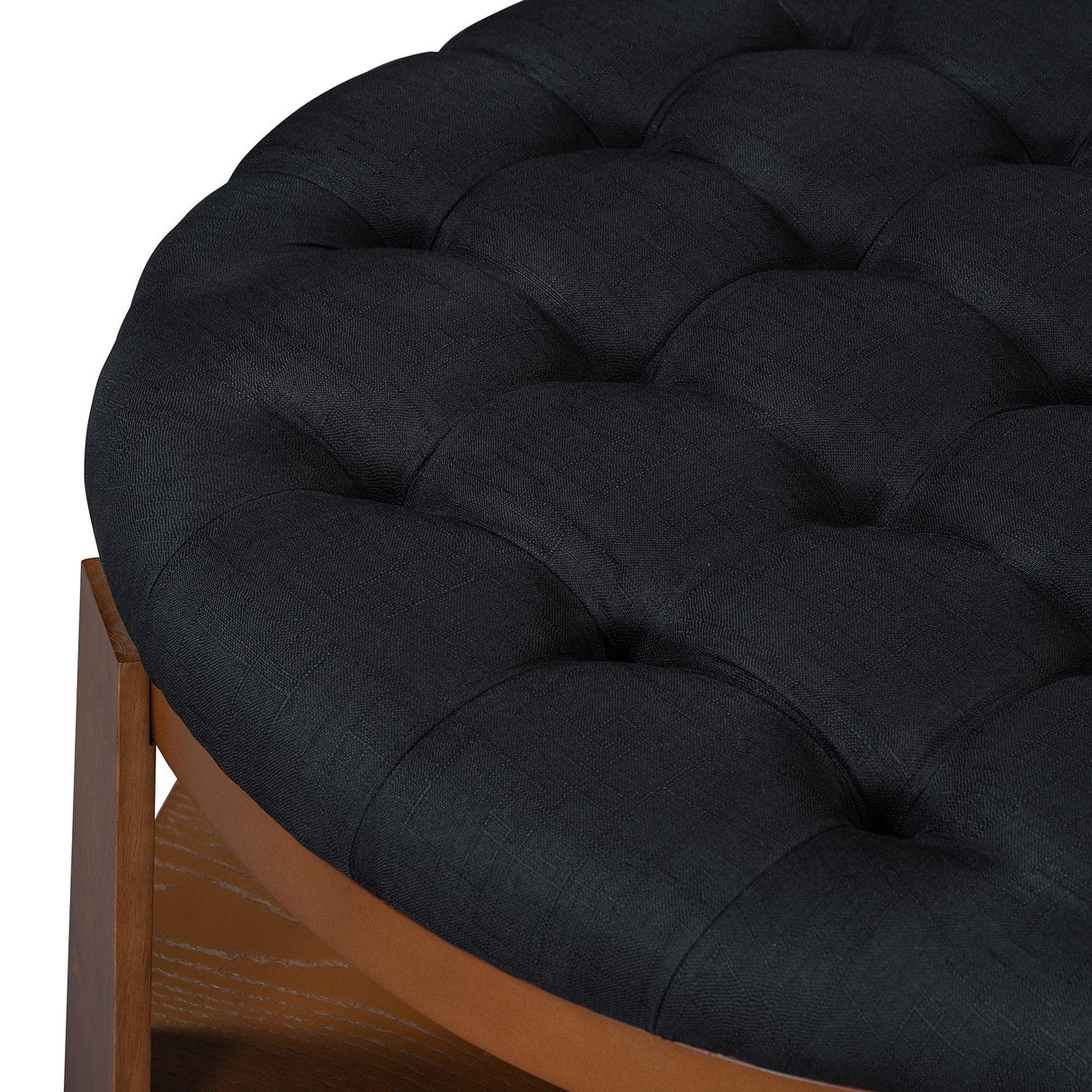 Round Ottoman Coffee Table Oversized Tufted Wood Base Black - Furniture Home Direct