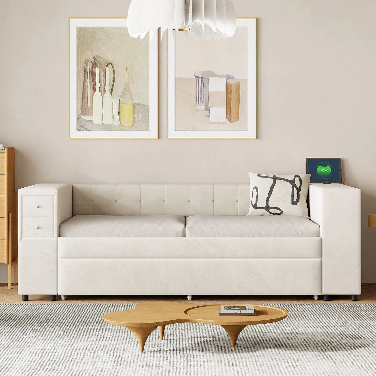 Upholstered Bed With Storage And Twin Trundle, USB Charging Ports - Furniture Home Direct