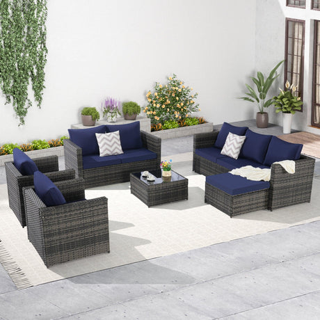 6 Piece Patio Wicker Set With Glass Table - Furniture Home Direct