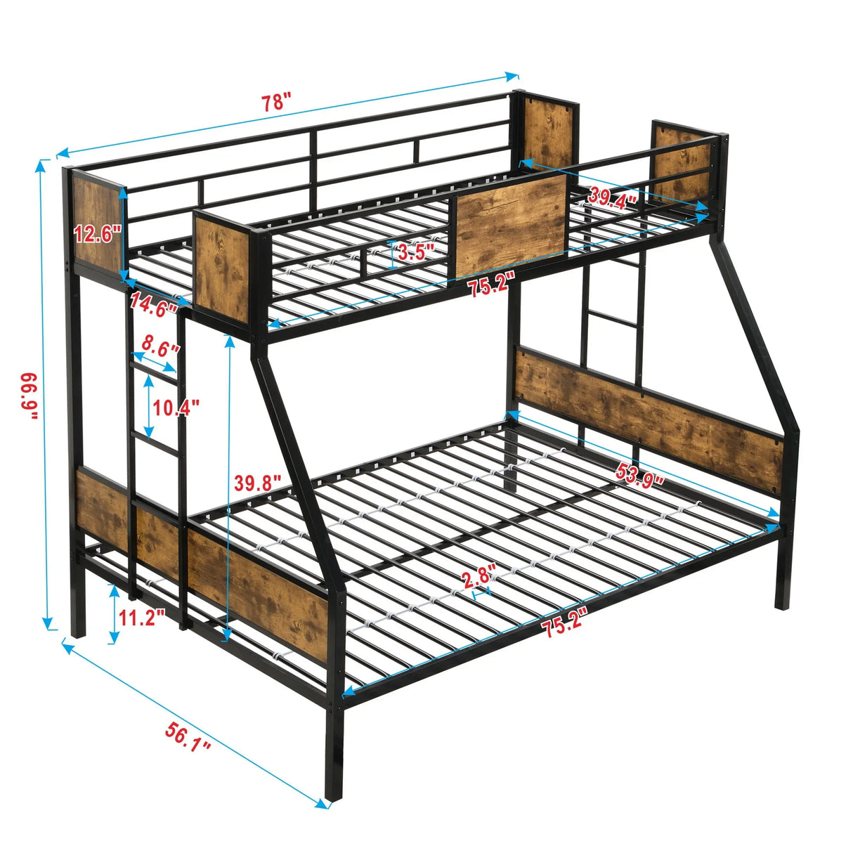 Modern Metal Bunk Bed With Dual Side Ladder And Metal Desig - Furniture Home Direct