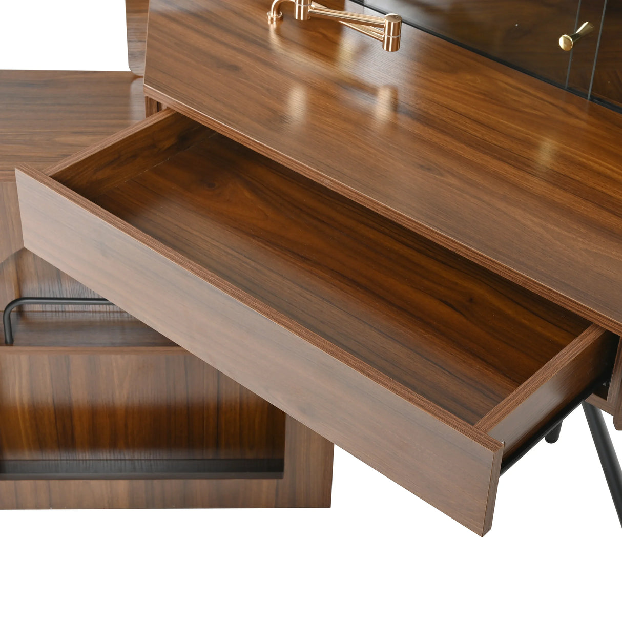 Vanity Desk With Mirror And LED Lights Elegant Walnut - Furniture Home Direct