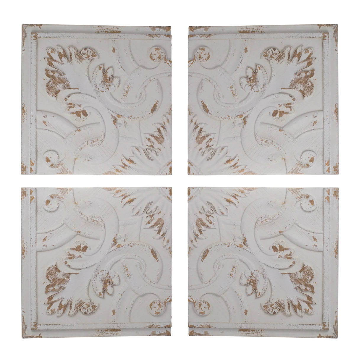 Distressed Wooden Square Wall Panels (Set of 4) - White - Furniture Home Direct