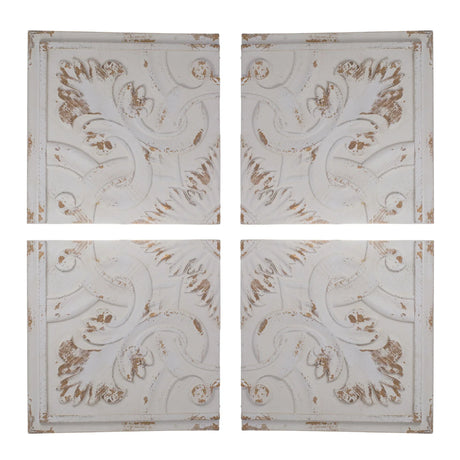 Distressed Wooden Square Wall Panels (Set of 4) - White - Furniture Home Direct