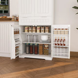 Farmhouse Style Pantry Cabinet With Drawer 2 Cabinets & 6 Door Shelves Adjustable Shelves Freestanding Cupboard - White - Furniture Home Direct
