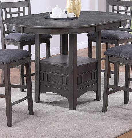 Dining Table Round Counter Height With Shelf Solid Wood Gray - Furniture Home Direct