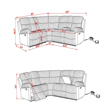 Bruni - Sectional Sofa With LED Lighting And Manual Recline - Gray - Furniture Home Direct